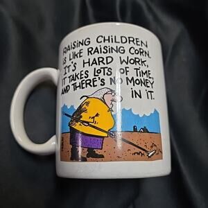 VTG Hallmark Coffee Tea Mug Rim Shots Raising Children Is LIKE Raising Corn Cup